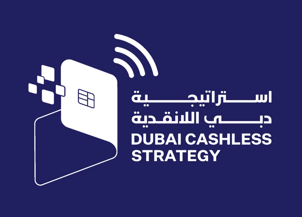 Dubai Cashless Strategy logo with a digital payment card icon and bilingual text.